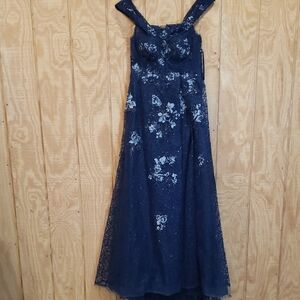 Alexander By Daymor NEW Navy Blue Embroidered Lace Full Maxi Gown Dress Size 12